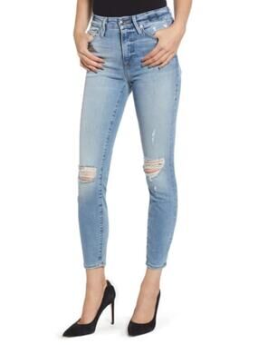 Good American Good Legs Ripped Skinny Denim Ankle Jeans Blue Women's Size 26